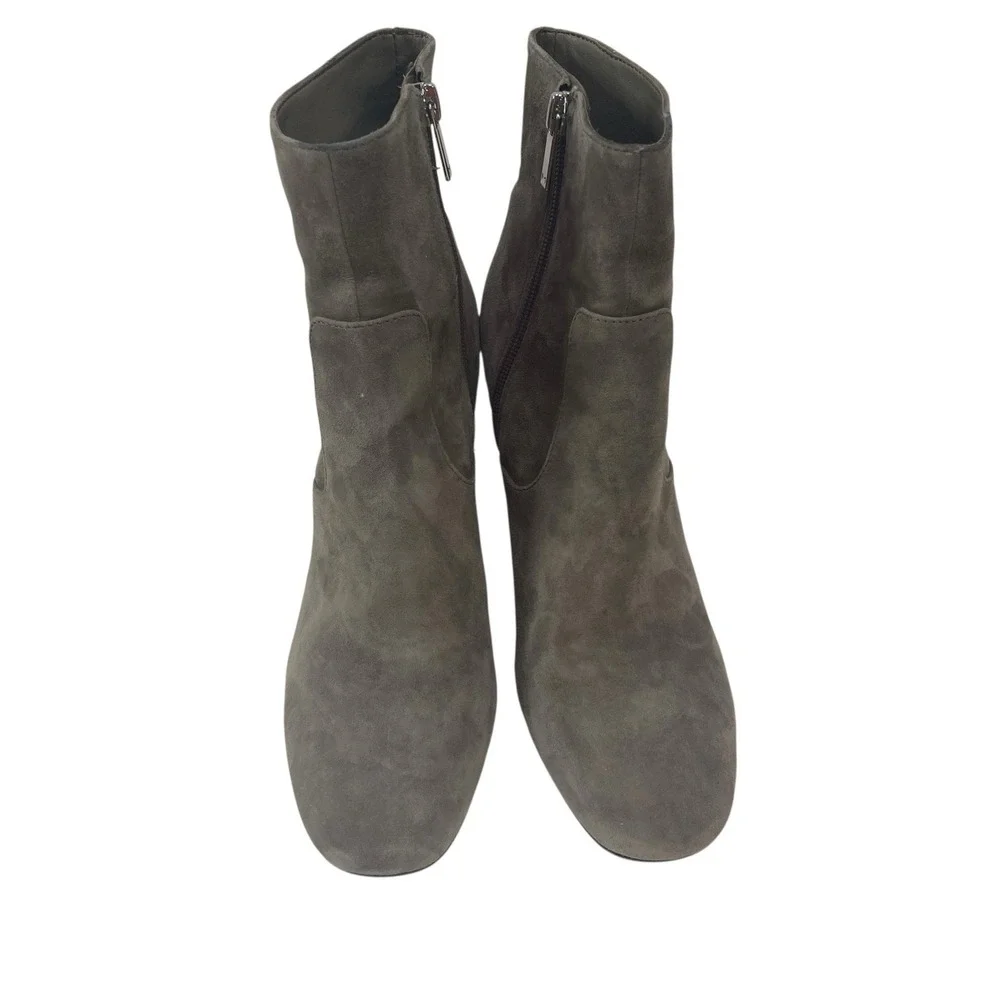 Marc Fisher Johnny Embroidered Boots 8 Gray‎ Suede Ankle Booties Floral Heel